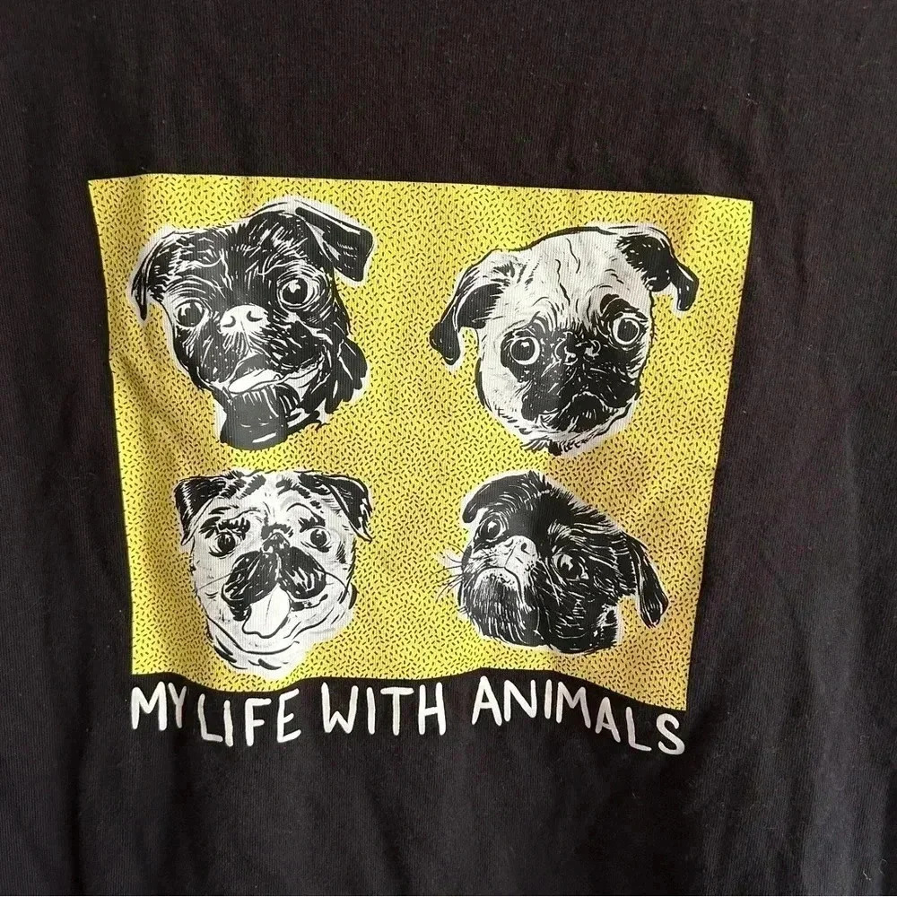 EUC black Uniqlo UT “My Life with Animals” pug graphic tee. Size XS - runs big - Picture 7 of 8